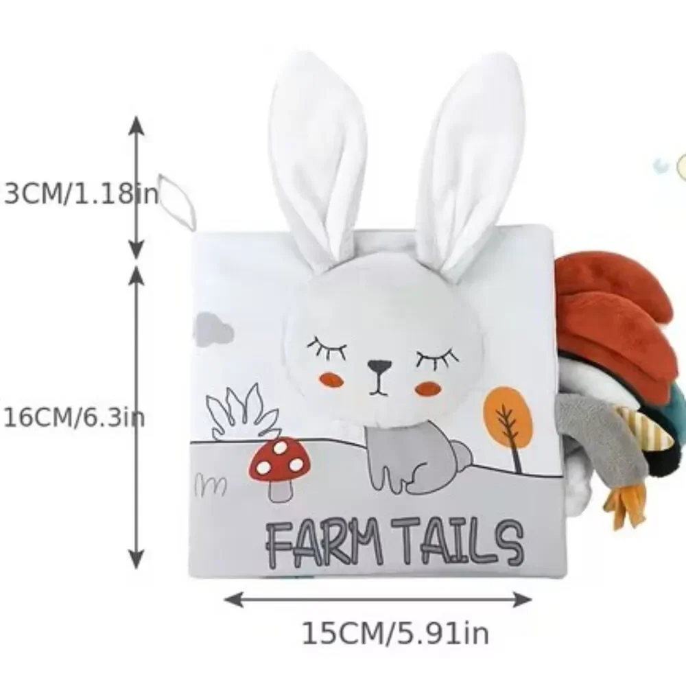 Baby Farm Tails Sensory Crinkle Cloth Book 3D Animal Tails Soft Activity Toy